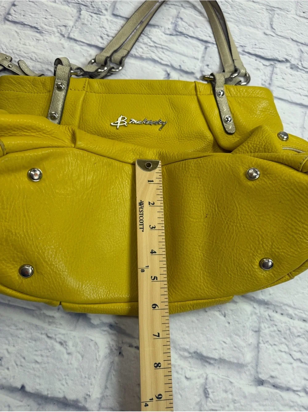 b. makowsky Yellow Pebbled Leather Tote with Neutral Trim